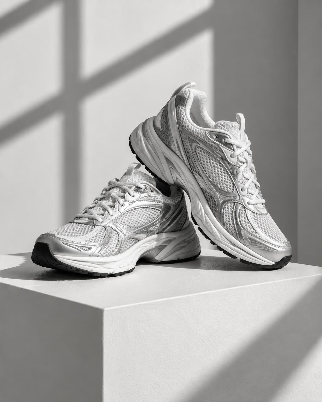 Detail sneakers putih, ilustrasi perawatan rutin sepatu